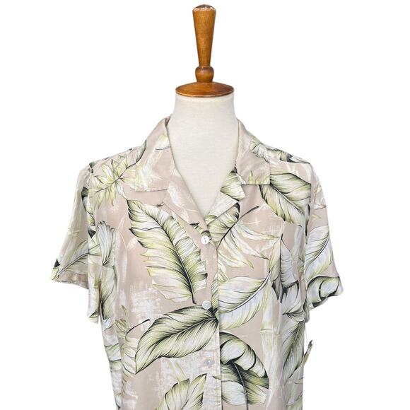 NWT Linden Hill 100% Silk Floral Botanical Short Sleeve Button Down Size XL - Picture 2 of 7